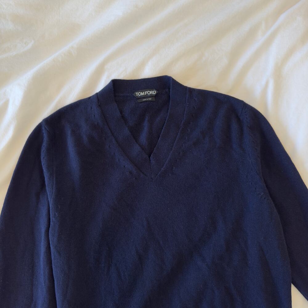 Tom Ford 100% Cashmere Mens Navy V-Neck Pull-Over Sweater Size M - Picture 1 of 6